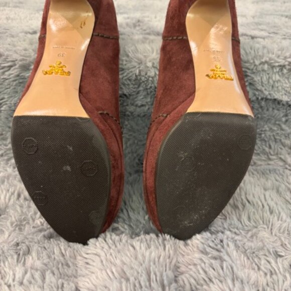 PRADA Suede Platform Pumps - Red Wine, Size 9 - Picture 3 of 6